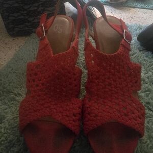 SO Red Woven Wedge Sandals